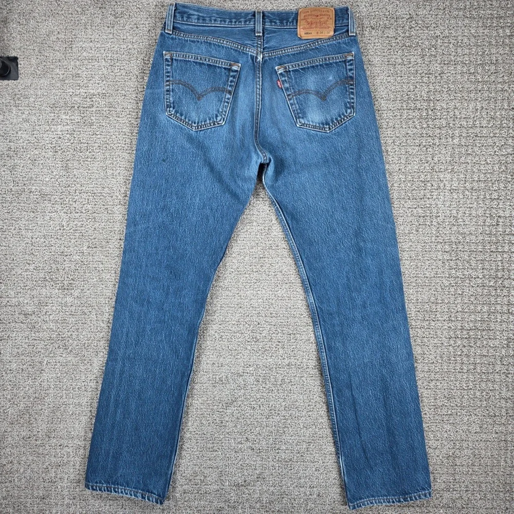 Vintage 90s Levis 501xx 32x33 Mens Blue Denim Straight Button Fly Jeans Made USA